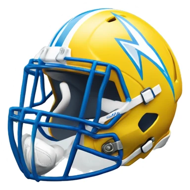 A man with a white football helmet with a blue stripe down the middle of the helmet and a yellow lightning bolt on the side of the helmet he also is wearing a jersey that says Los Angeles chargers on the front that is light blue and yellow and white sticker
