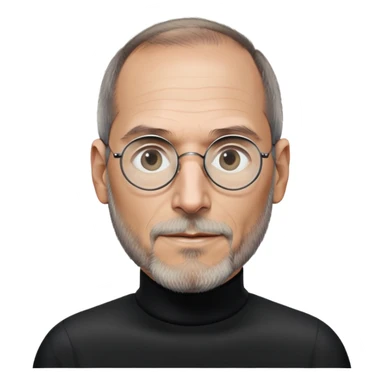 Steve Jobs with black turtleneck, round glasses, beard sticker