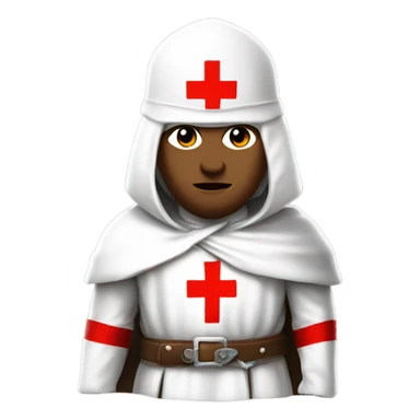 Masonic knight Templar wearing a white tunic with a Red Cross on the front, a white mantle with a hood. And a Red Cross on the left side. A male head with a red smokers cap on. He should be holding a sword in the carry position. sticker