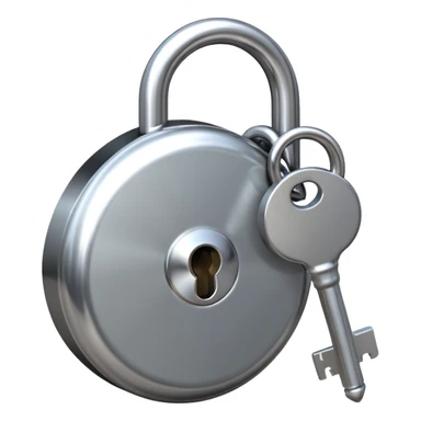 A chrome silver lock and key emoji, smooth metallic surfaces, glossy reflections, luxury swag vibe, minimal iOS emoji style, centered on clean white background sticker