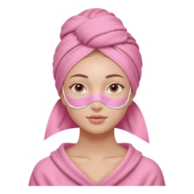 Clean girl influencer character, chest-up portrait, wearing a pink towel wrapped around the head, facial skincare mask on face, relaxed confident expression, soft glow skin, minimal chic aesthetic, subtle beauty accessories, calm self-care vibe sticker