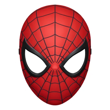Minimal Spider-Man head emoji, black mask, simple red web pattern, large red eyes, clean, rounded, 3D shading, centered sticker