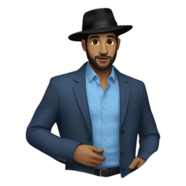 Hasidic Man in blue button down shirt, blazer, black fedora sticker