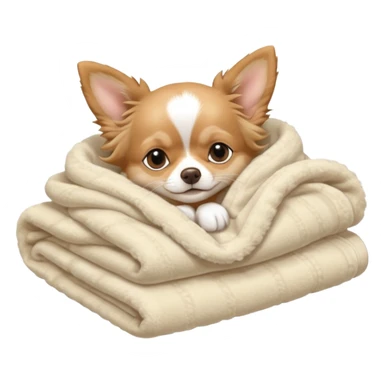 Long haired chihuahua, beige, no white on head, with white chest and white socks, sleeping cutely under blanket sticker