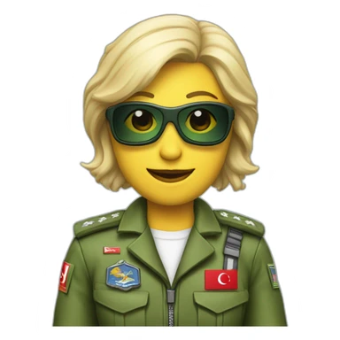 Blonde military Pilot with green uniform which is has a Turkish flag on right arm, pilot badge on chest, wearing sunglasses   sticker