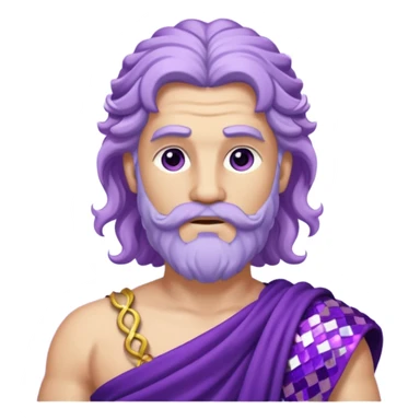 Zeus from Roman Deities with long lilac wavy hair, purple sequin toga sticker