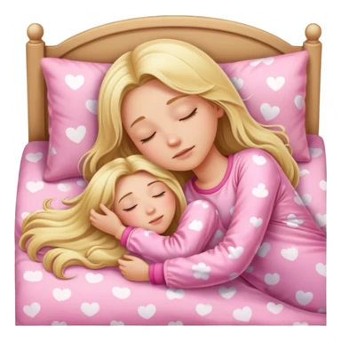 One adult blond girl with long hair in pink Pajamas is sleeping in the bad  sticker