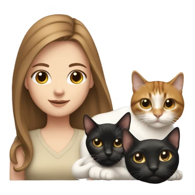 white girl with brown hair with 2 cats, one completely black and the other one fully white  sticker
