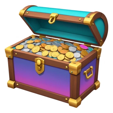 wooden brown treasure chest filled with  coins 
Change coins color in in gradient of turquoise, blue, pink, purple, and coral sticker