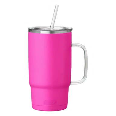 Bright pink 40oz Stanley tumbler with handle with clear straw sticker