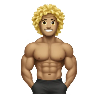 Body builder with ramen noodle hair sticker
