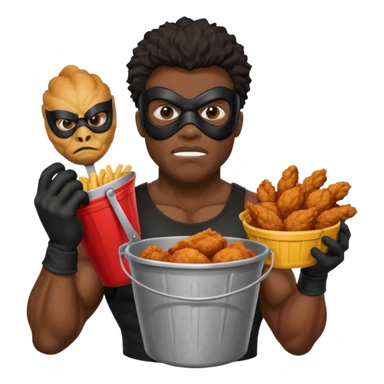 black guy, thug, robber mask, stealing, fried chicken, sticker