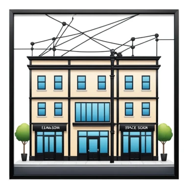 three separate beauty salon buildings spaced apart connected by lines like a network sticker