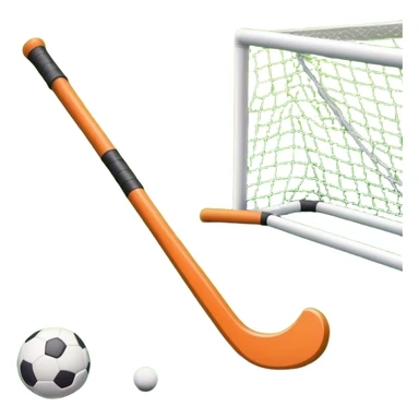 field hockey stick and ball on vibrant green grass field with goalposts sticker