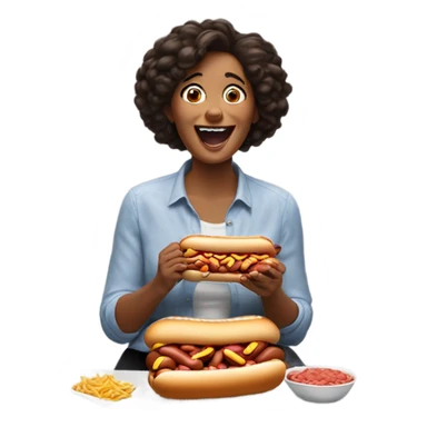 Woman eating a pile of hotdogs sticker