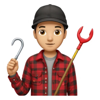 vit Ung man med svart keps röd gul rutig flanellskjorta hållandes en båtshake med stor torsk sticker