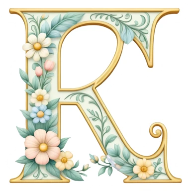 White pastel flowery romantic alphabet letter sticker