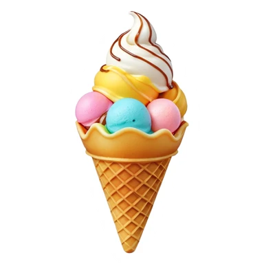 3D rendered Hong Kong egg waffle cone filled with colorful ice cream, hyper-realistic bubbled texture, glossy candy-like finish, vibrant colors, detailed texture, soft studio lighting sticker