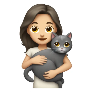 Brunette girl hugging gray cat sticker