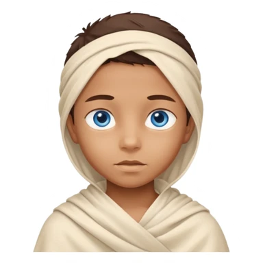 blue eyed desert child cowered with creme cloth sticker