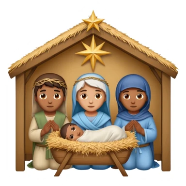 nativity scene in a manger with humans with Mediterranean skin color sticker