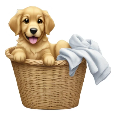 puppy golden retriever in a laundry basket with a sock in its mouth sticker