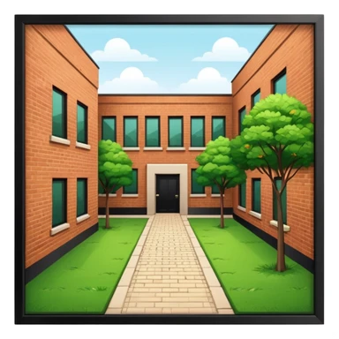 closed courtyard between apartment buildings, safe private yard, minimal flat vector icon sticker