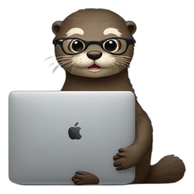 otter with glasses leaning against a pillow while taping on a macbook sticker