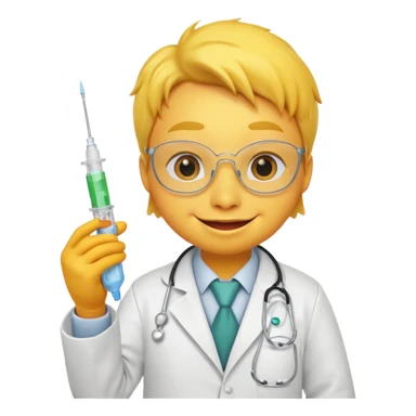Duck doctor holding syringe and cheerful grin.

 sticker
