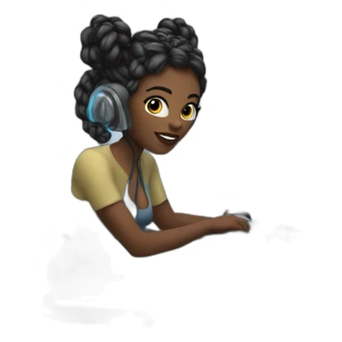 A black woman with space buns behind a computer screen, working in the field of technology sticker