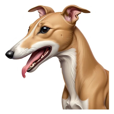 Cinematic Cute Yawning Fawn Greyhound Portrait Emoji, Head tilted slightly with a dramatic, wide-open yawn, showcasing a smooth fawn Fur with a refined finish, floppy ears slightly drooping, round eyes barely open in drowsy contentment, Simplified yet irresistibly adorable features, highly detailed, glowing with a soft, cozy glow, high shine, relaxed yet expressive, stylized with a touch of whimsy, bright and endearing, soft glowing outline, capturing the essence of a sleepy yet affectionate companion, so drowsy it feels like it could stretch out of the screen and curl up for a nap! sticker