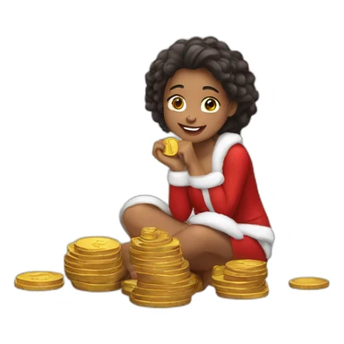 christmas girl sitting on coins sticker