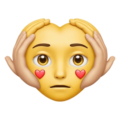 A regular face emoji with sad eyes and the hands that form a heart sticker