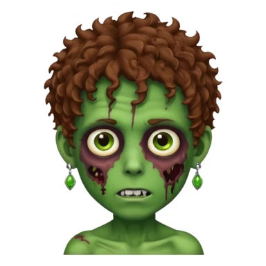 boy zombie with green skin and earrings , and brown curly hair sticker