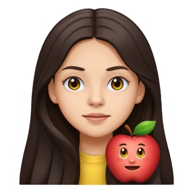Olivia Rodrigo emoji with long dark hair, expressive eyes, youthful pop star vibe, simple apple-style emoji sticker