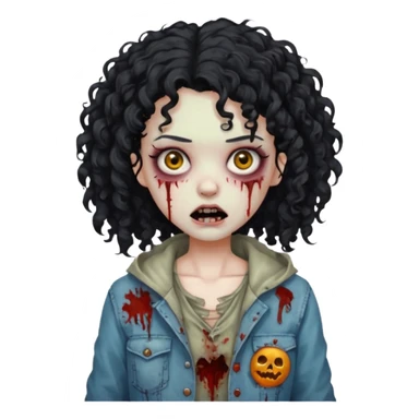 garota zumbi com cabelo cacheado preto sticker