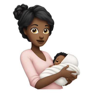 mom holding newborn baby girl with blue eyes white skin black hair and white skin newborn girl sticker