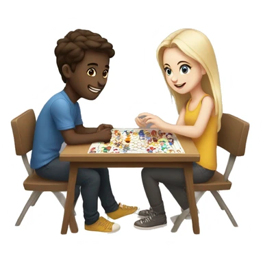 Two young people with white skin, one boy and one girl, are playing a board game. sticker