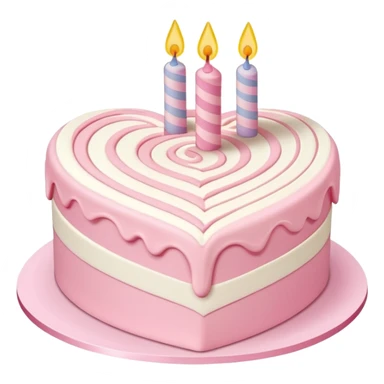 heart shaped birthday cake, pastel pink and white colors swirled, cute design sticker