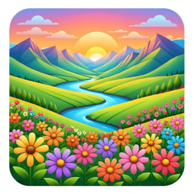 flowers and vallley and perfect sunset sticker