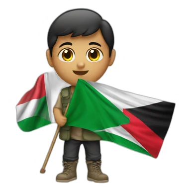 Palestinian kid holding flag sticker