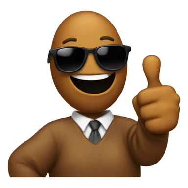 A poop wearing sunglasses with a thumbs up sticker
