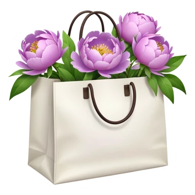 Realistic white shopping bag with lilac peonies in it sticker