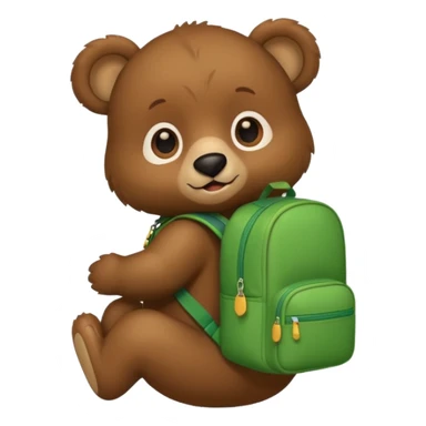 baby bear wear green backpack sticker