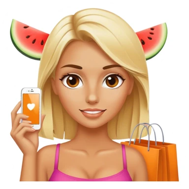 Blonde girl shopping with fake tan sticker