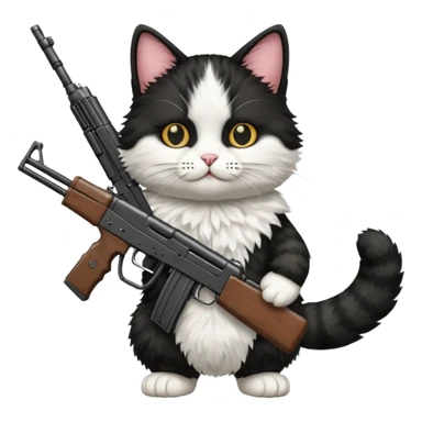 black and white cat with an ak47 gun sticker