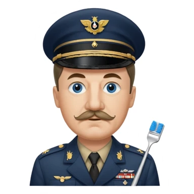 Adolf Hitler had an oval face with fair skin. His eyes were blue and his eyebrows were dark and somewhat bushy. Above his upper lip he wore a small, brush-like mustache, known as a "toothbrush moustache". His sticker