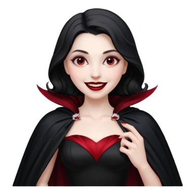 Vampire lady in black dress with cape, smile sticker