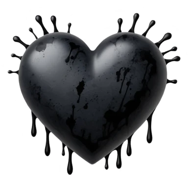black ink heart emoji with ink streaks, isolated on white background, grung sticker