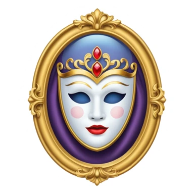 magic mirror on the wall from snow white. This is an oval mirror with golden borders with a white theater mask inside  sticker